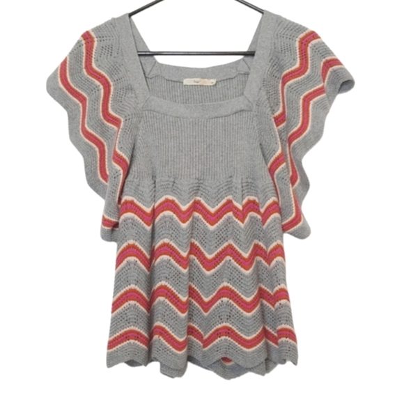 Hazel by Anthropologie Gray Square Neck Flowy Knit Short Sleeve Top Size Medium - Picture 1 of 12